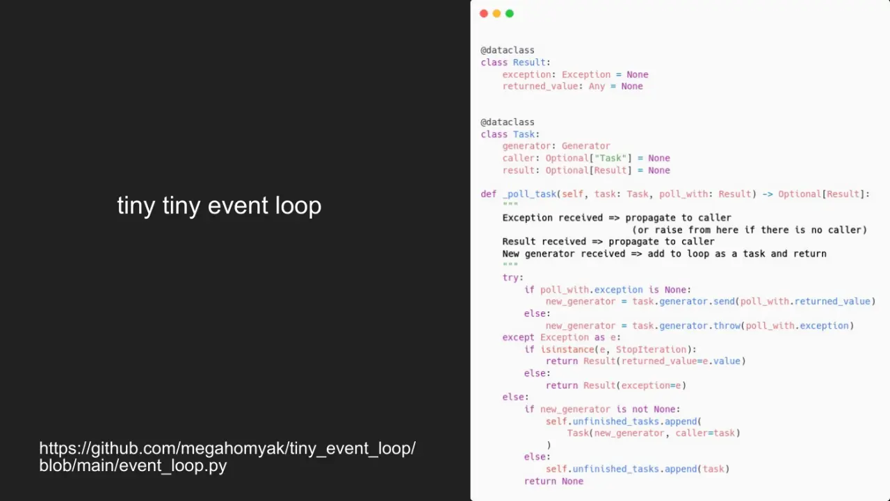Слайд 38: tiny tiny event loop