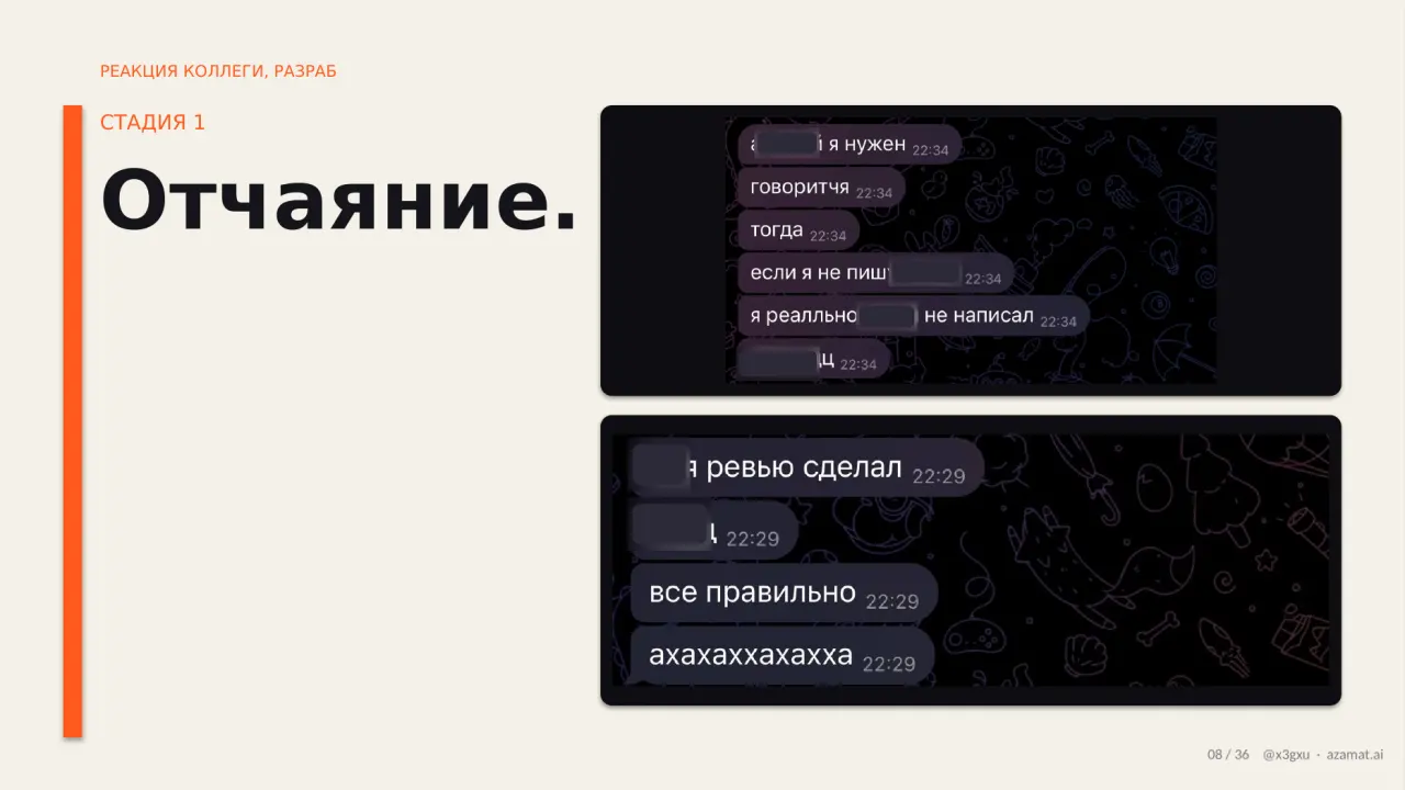 Слайд 8: РЕАКЦИЯ КОЛЛЕГИ, РАЗРАБ