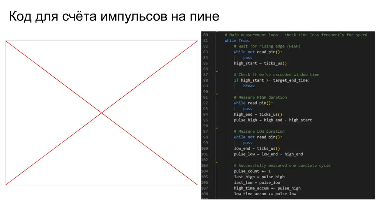 Слайд 16: Код для счёта импульсов на пине