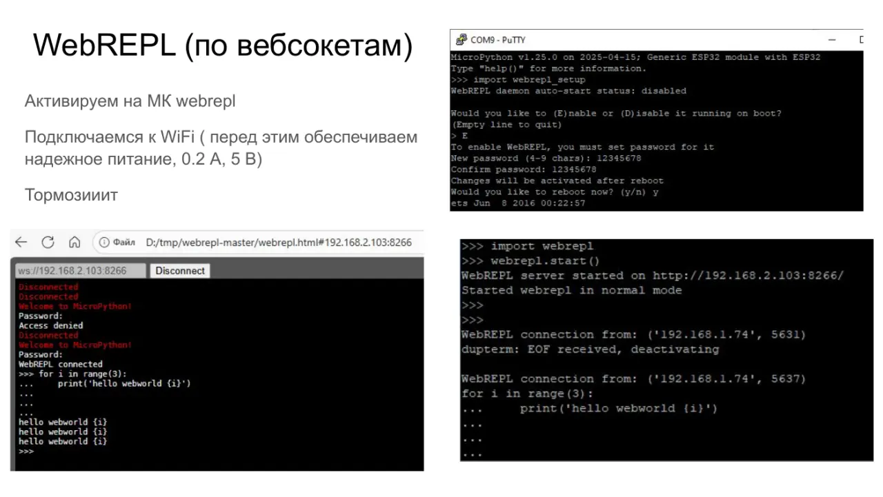 Слайд 6: WebREPL (по вебсокетам)